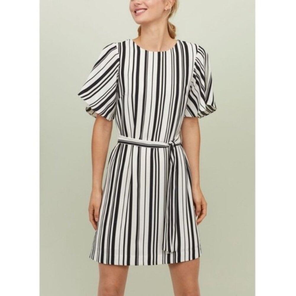H&M Striped Dress with Tie Belt Size 8